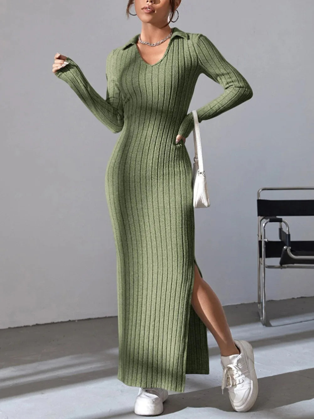 Knitted V-Neck Longdress