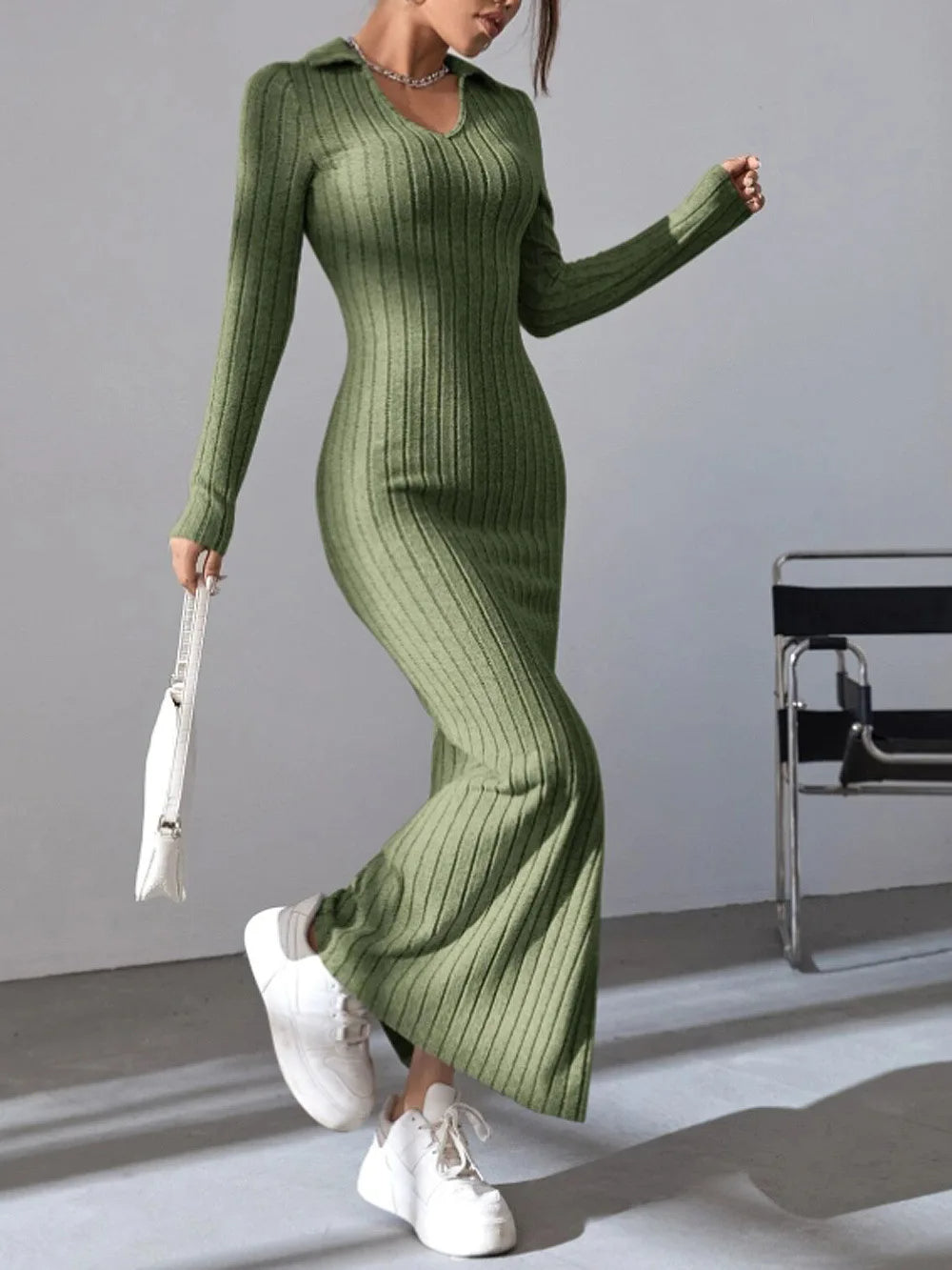 Knitted V-Neck Longdress