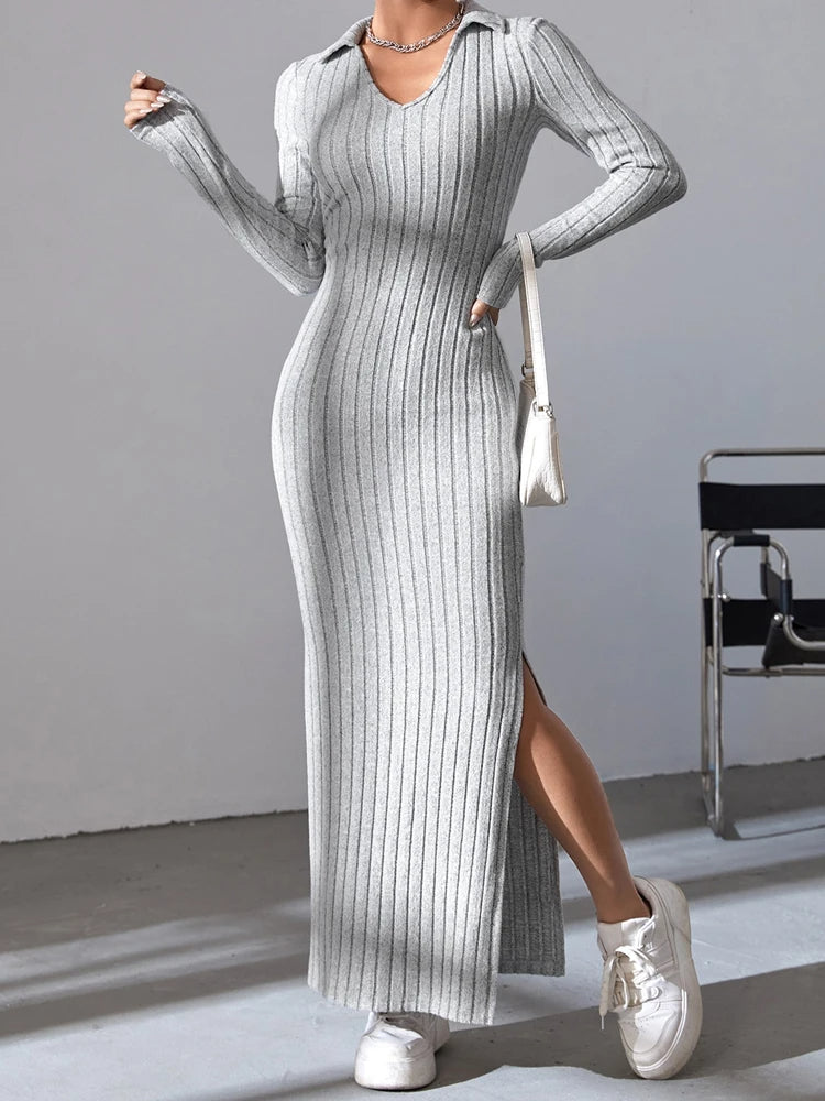 Knitted V-Neck Longdress