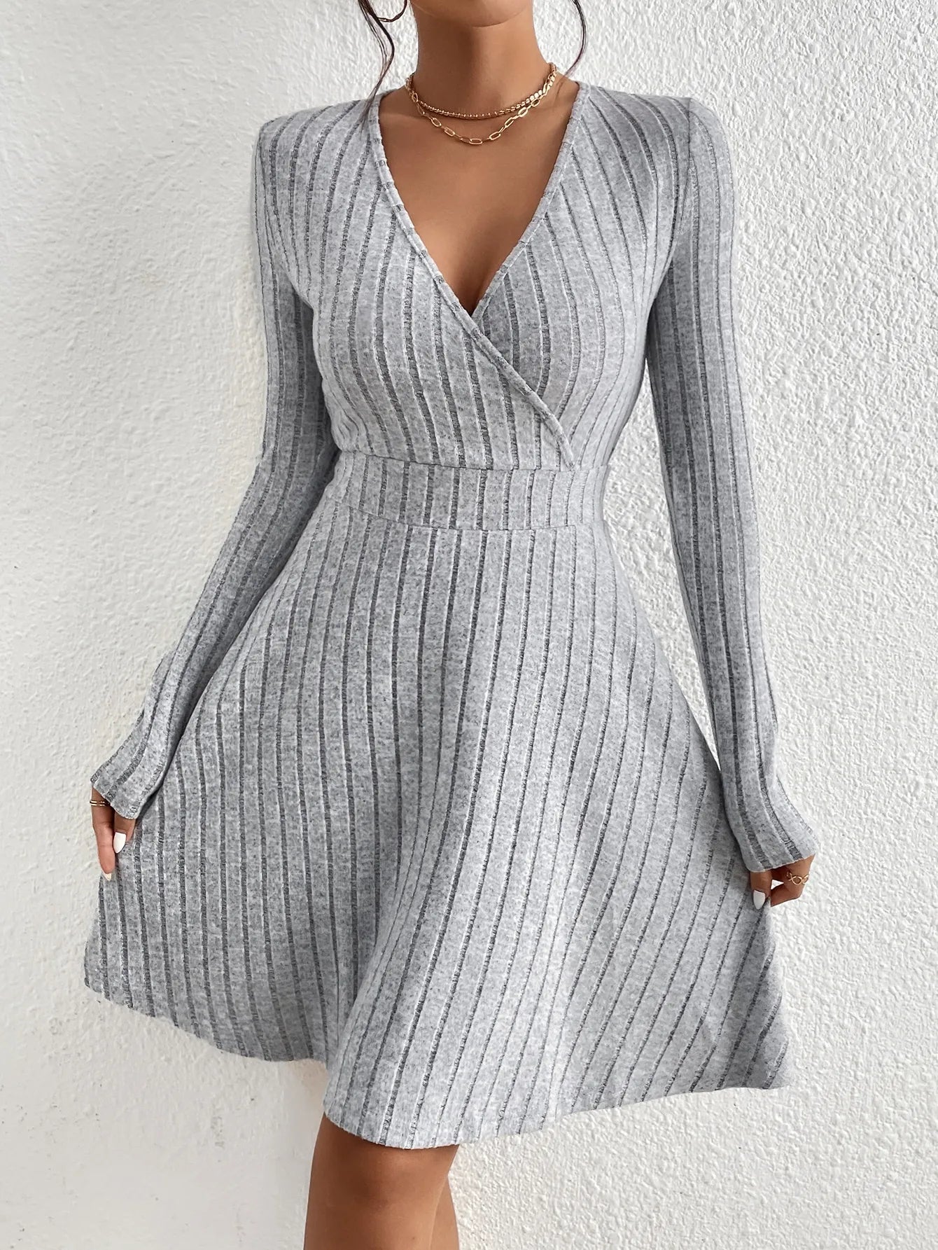 Knitted V-neck Dress