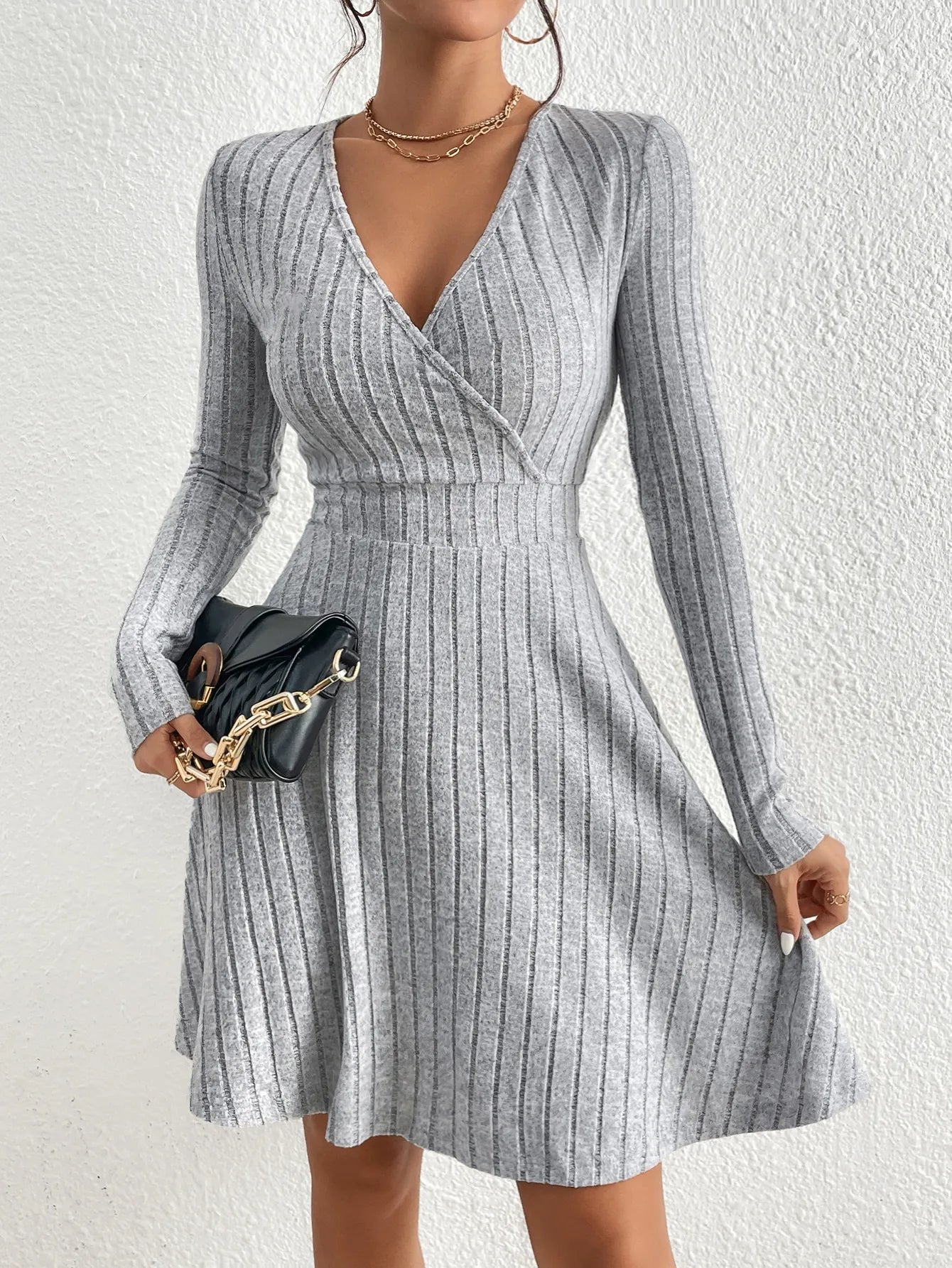 Knitted V-neck Dress