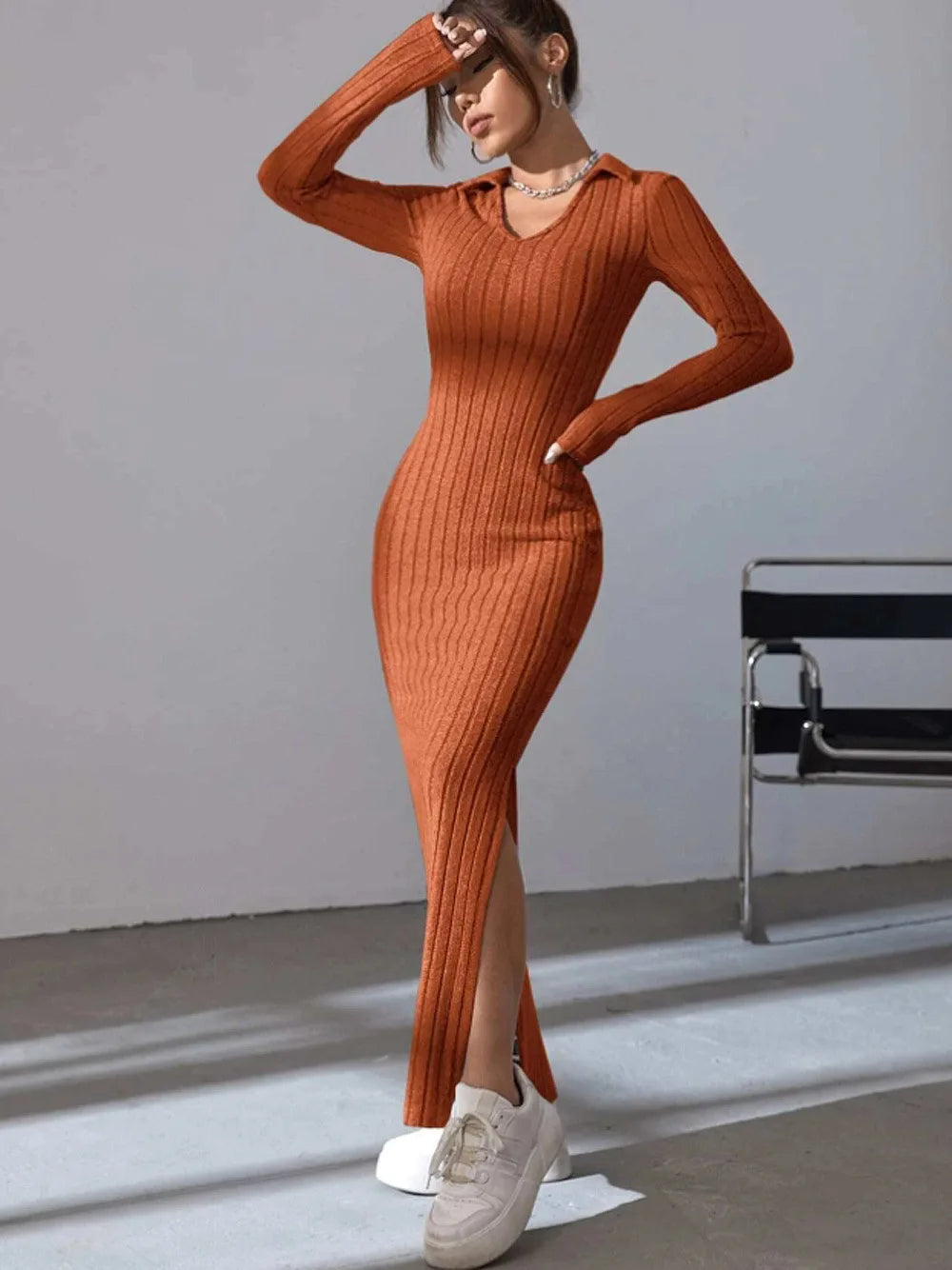 Knitted V-Neck Longdress