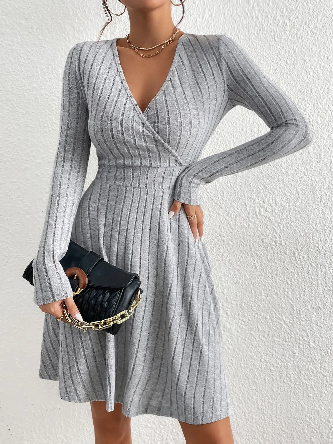 Knitted V-neck Dress